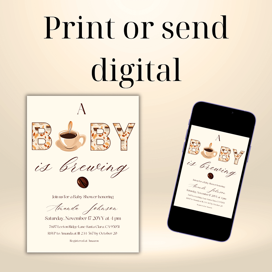 A Baby is Brewing Baby Shower Invitation, Rustic Fall Gender Neutral Shower, Coffee Themed Brunch Invite, Digital Download Canva Template product image (9)