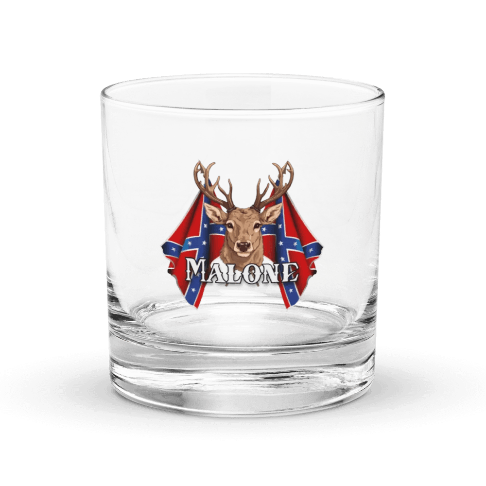 "Malone" Last Name Rebel Redneck Deer - Rocks Glass product image (1)