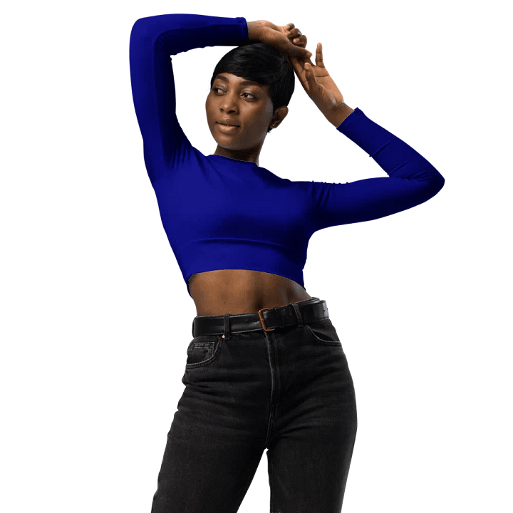 Plain Color Navy Blue Long Sleeve Crop Top product image (1)