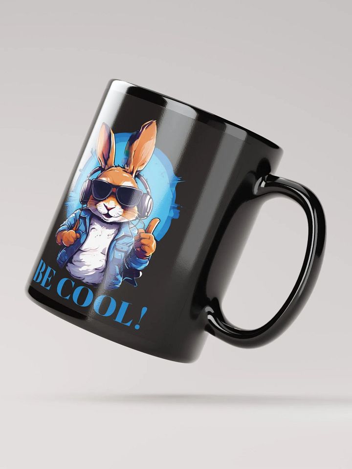 Be Cool Funny Black Glossy Mug | Cute Bunny with Sunglasses and Headphones | Printed on Both Sides product image (2)