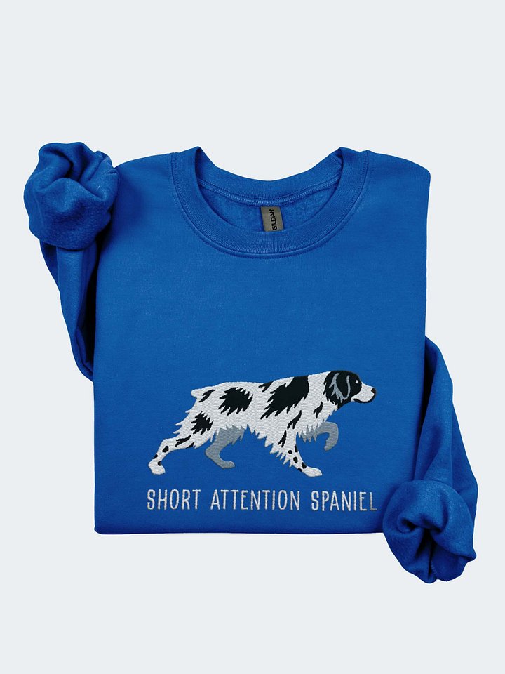 Short Attention Spaniel Sweatshirt (Embroidered) of a Brittany Spaniel(Black & White) product image (1)
