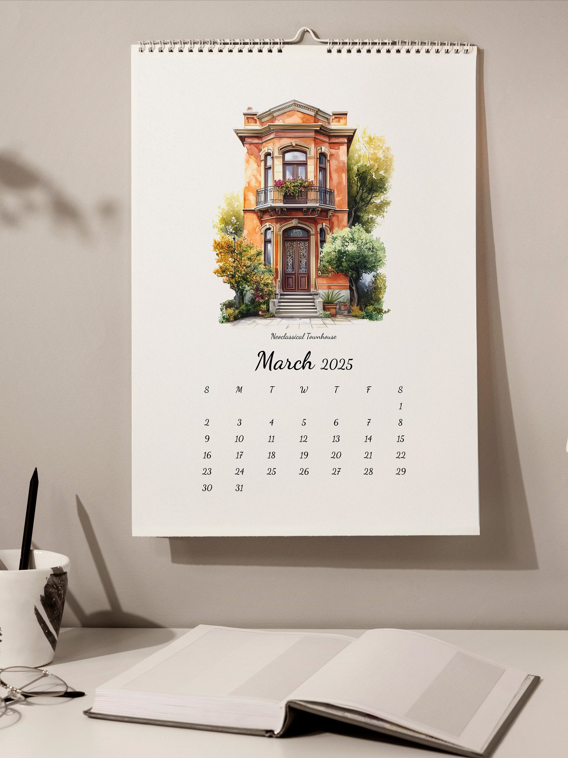 2025 Calendar For House Lovers | Minimal Watercolor Calendar | Wall Art | Minimal Digital Art | House Illustration | Home Decor | Gift Idea product image (3)