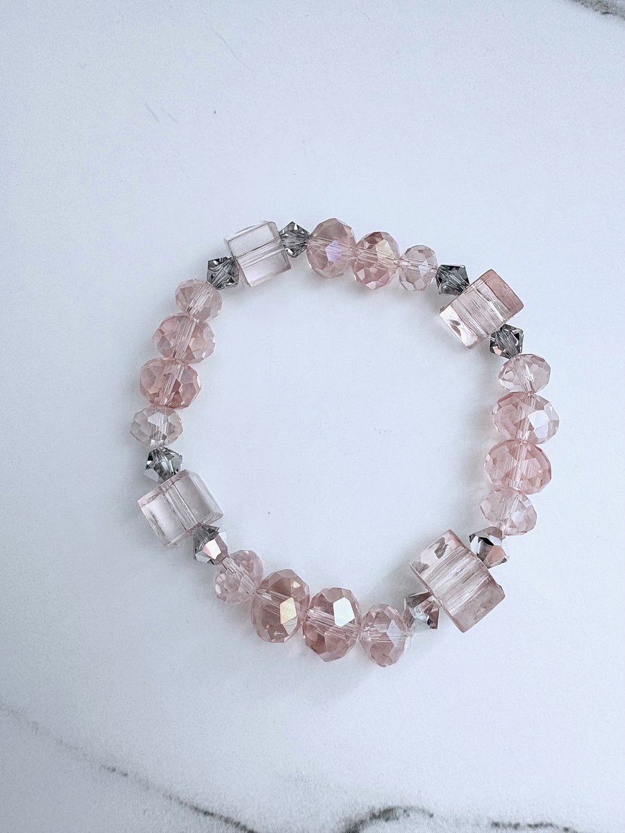 Dusty Rose Elegance | Faceted Glass Bead Bracelet | Handmade 7" Coastal Charm | by Monique Faella Designs™ | MFD-00050 product image (4)