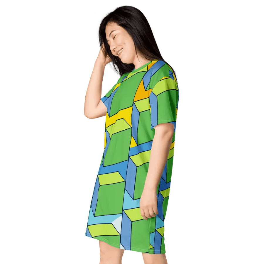 Colorful Large Block Abstract All-Over Print T-Shirt Dress product image (5)