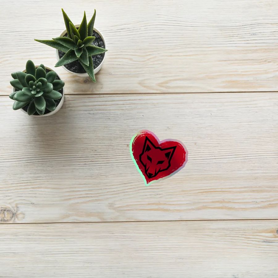 Geometric Wolf Heart Holographic Sticker product image (8)