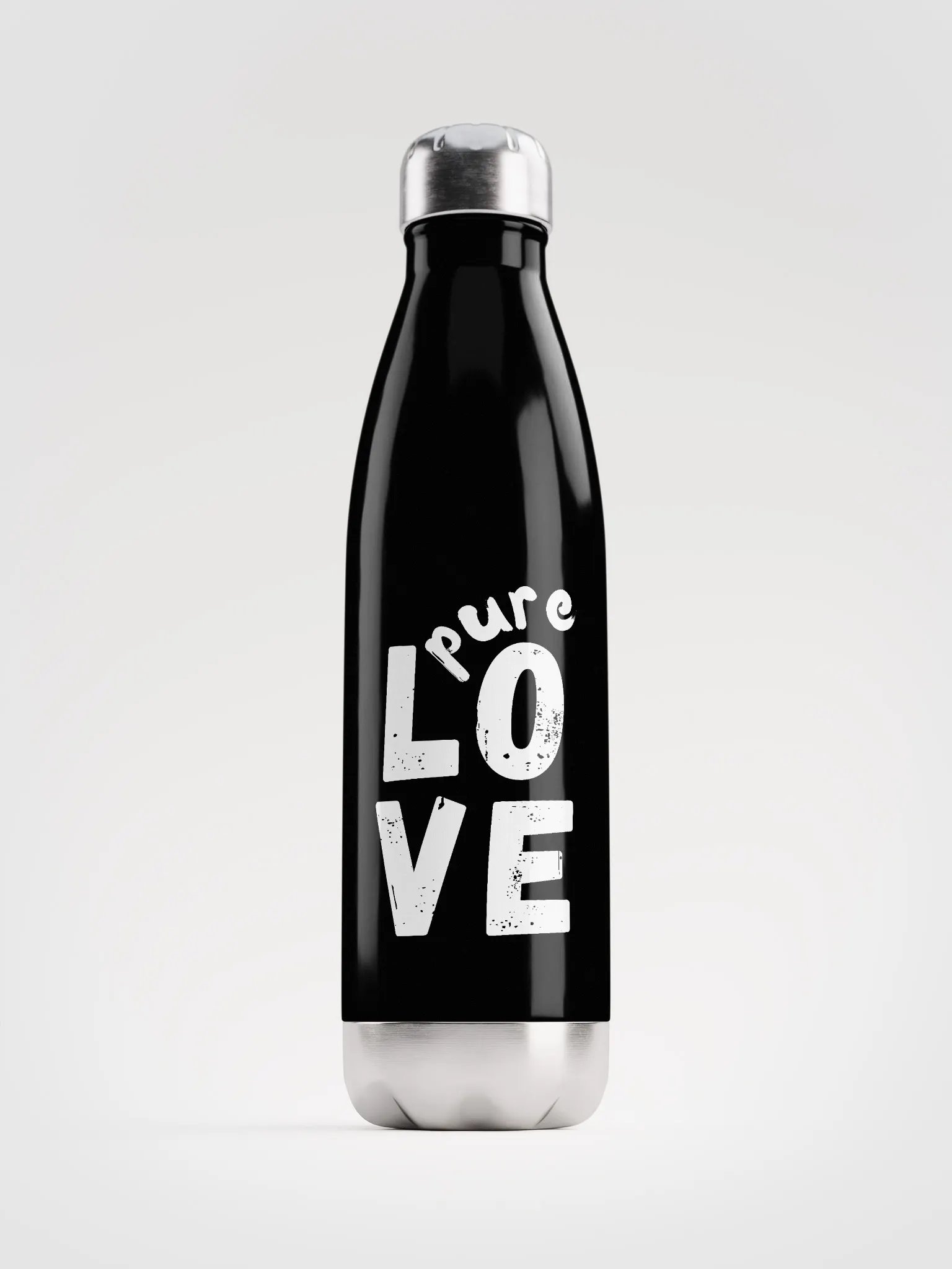 Pure Love white on black Stainless Steel Water Bottle product image (1)
