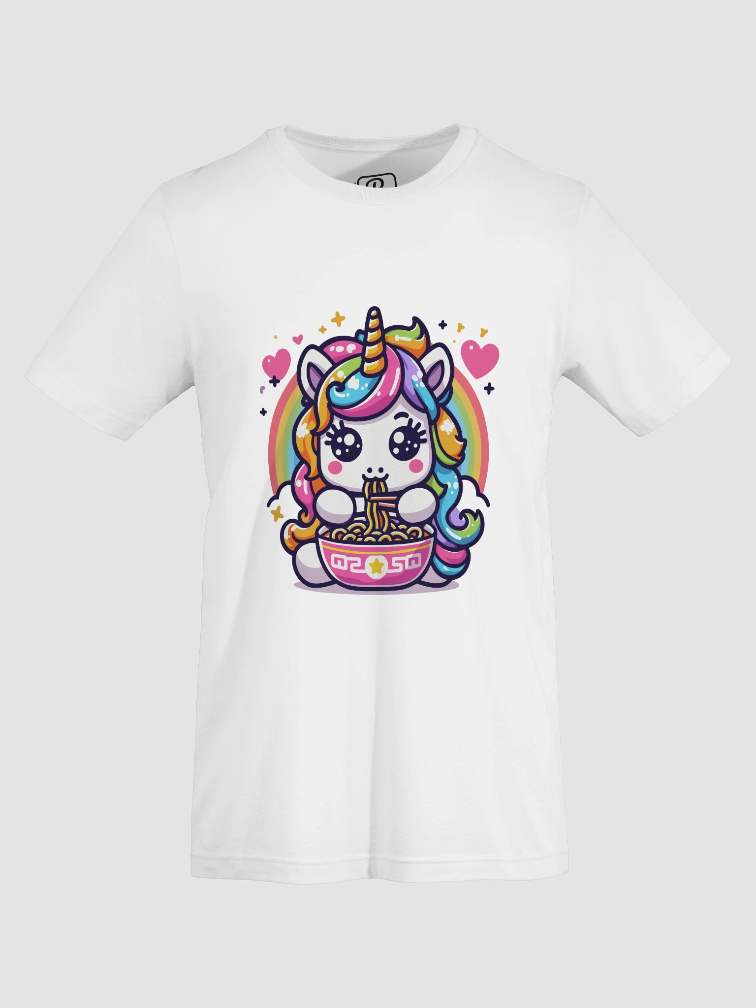 A cute Unicorn eating ramen noodles Triangular Spectrum Logo T-Shirt product image (6)