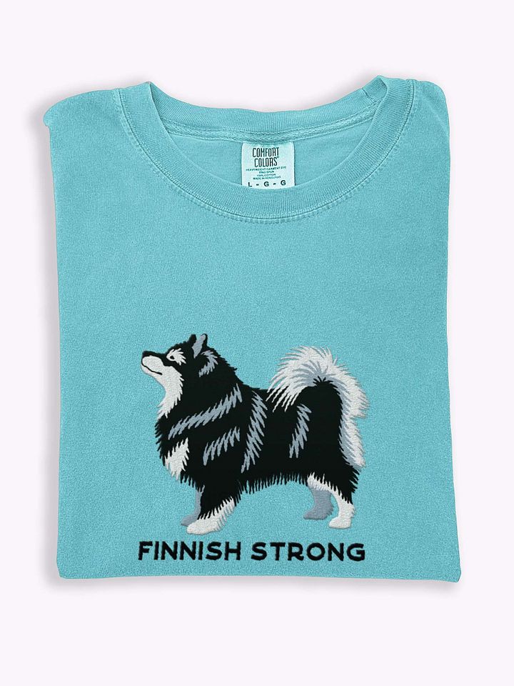 Finnish Strong T-Shirt(Embroidered) of a Finnish Lapphund(Black & White) product image (1)