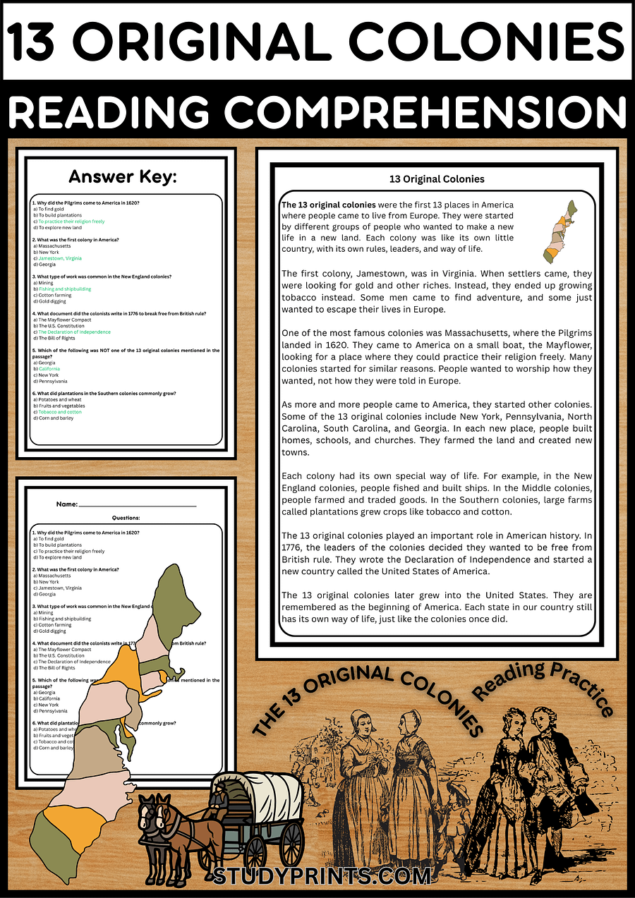 13 Original Colonies Reading Passage with Multiple Choice Questions product image (1)