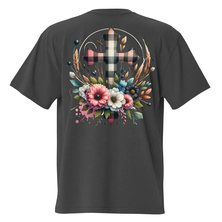 Floral Cross Plaid AS Color Premuim Oversized Faded Tee product image (2)