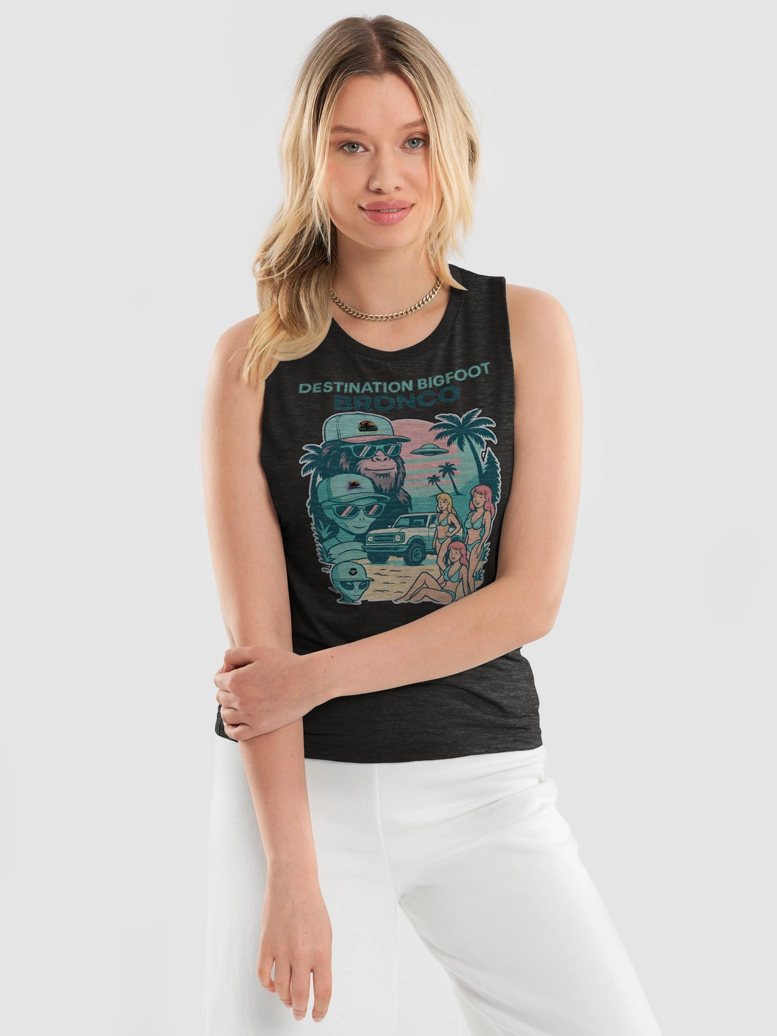 Destination Bigfoot Bronco Legends Of Sunset Best Friends Flowy Women's Muscle Tank (Multiple Colors Available) product image (11)