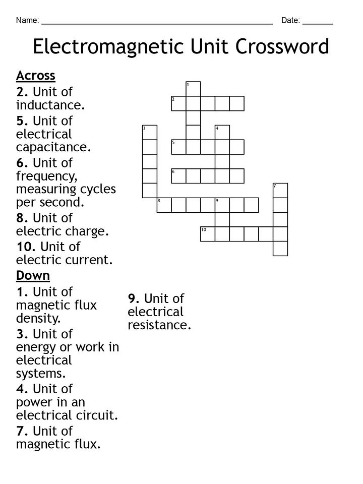 Electromagnetic Unit Crossword Puzzle – Fun Physics Activity product image (1)
