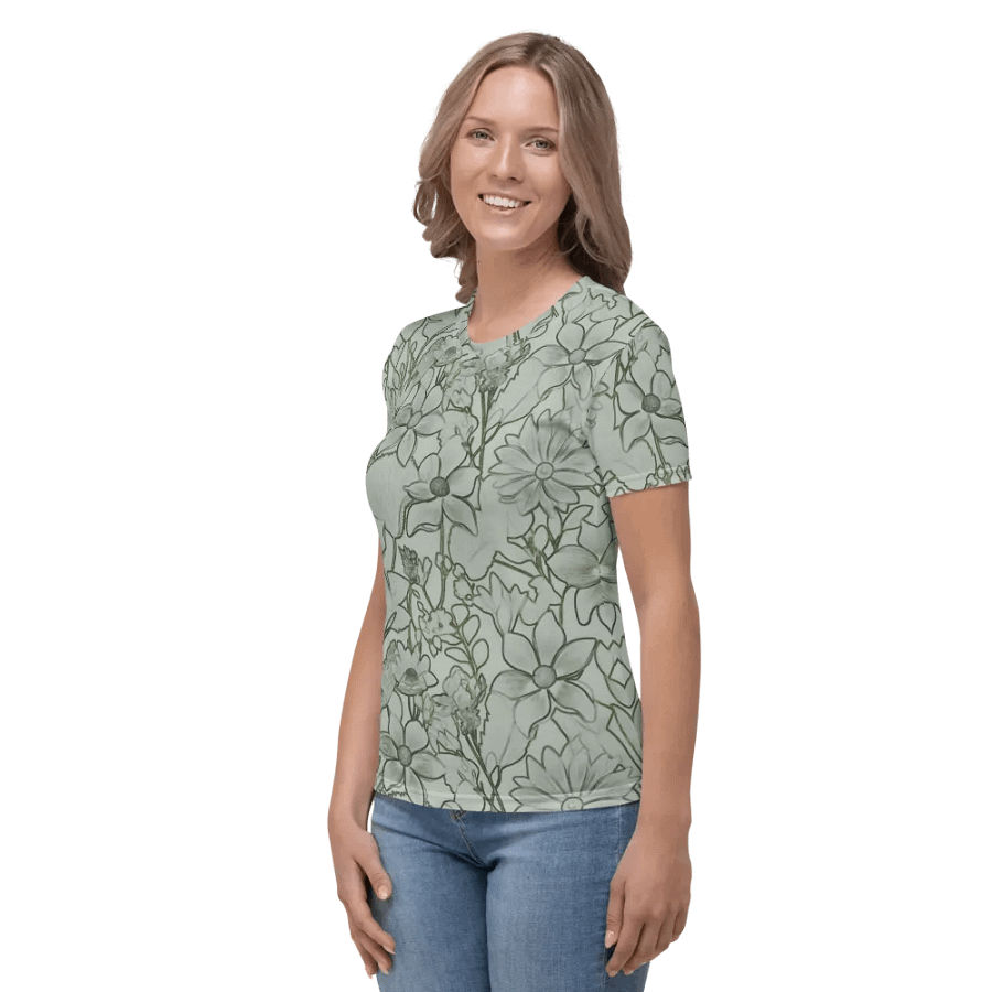 Line artLight Green and Dark green Floral/All-Over Print Women's Crew Neck T-Shirt by Sublicolor product image (4)