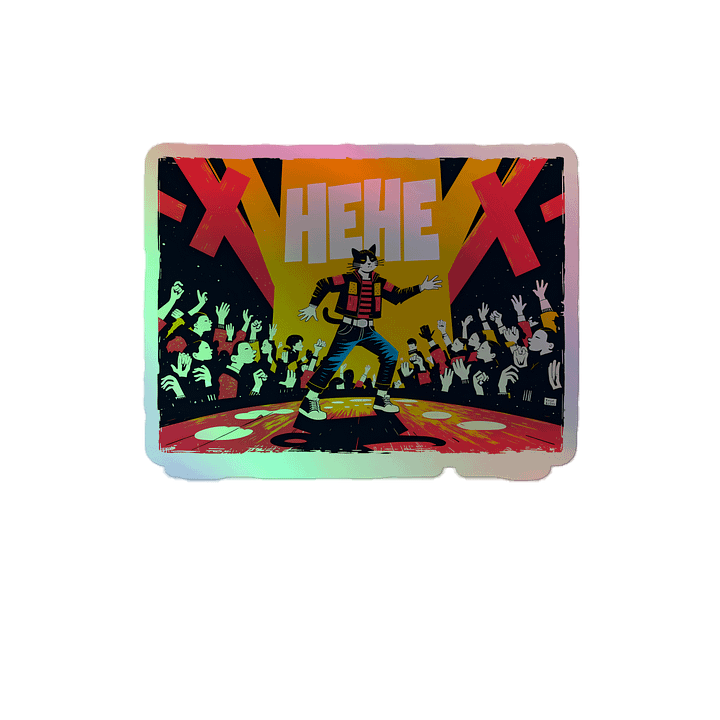 Cat Rockstar Design | 'X HEHE X' | Holographic Sticker product image (2)