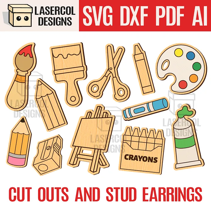 Art Supplies Cut Outs and Stud Earrings - Laser Cut Files product image (1)