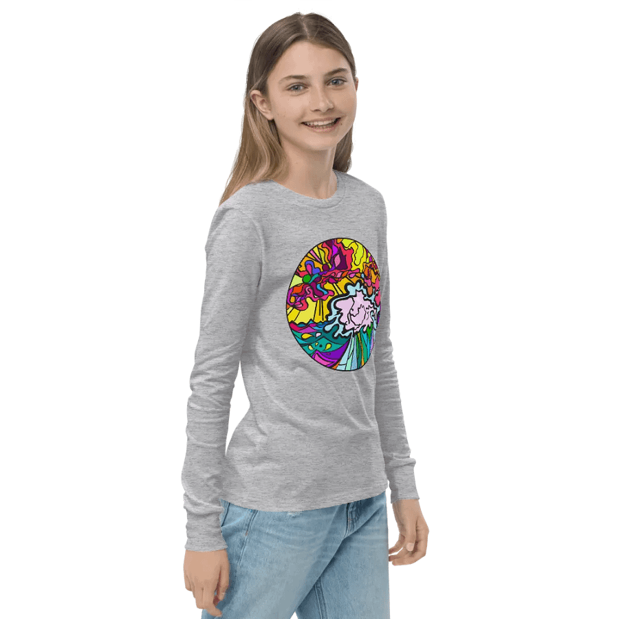 Vibrant Stained Glass Youth Long Sleeve - Wave at Sunset product image (22)