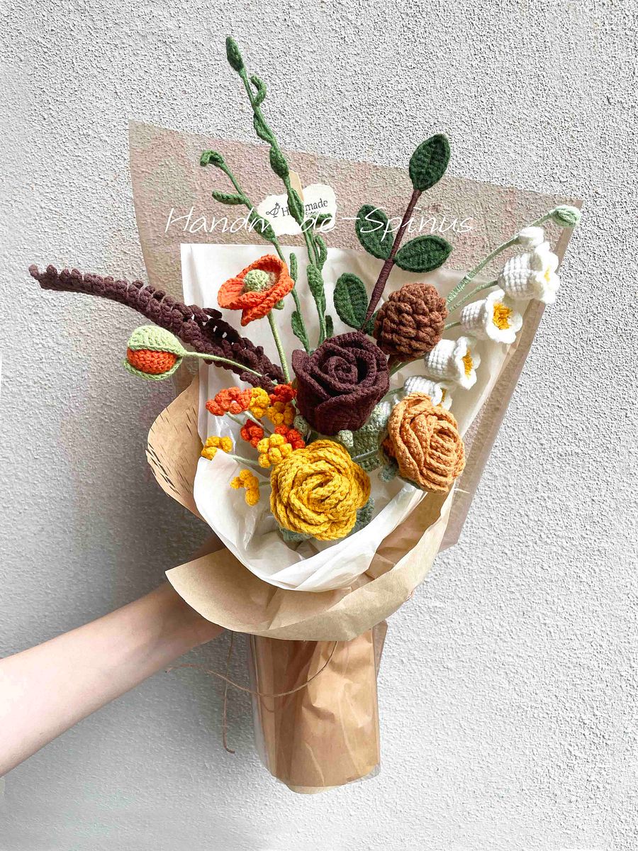 Brown Orange Autumn Charm Crochet Knit Bouquet product image (8)