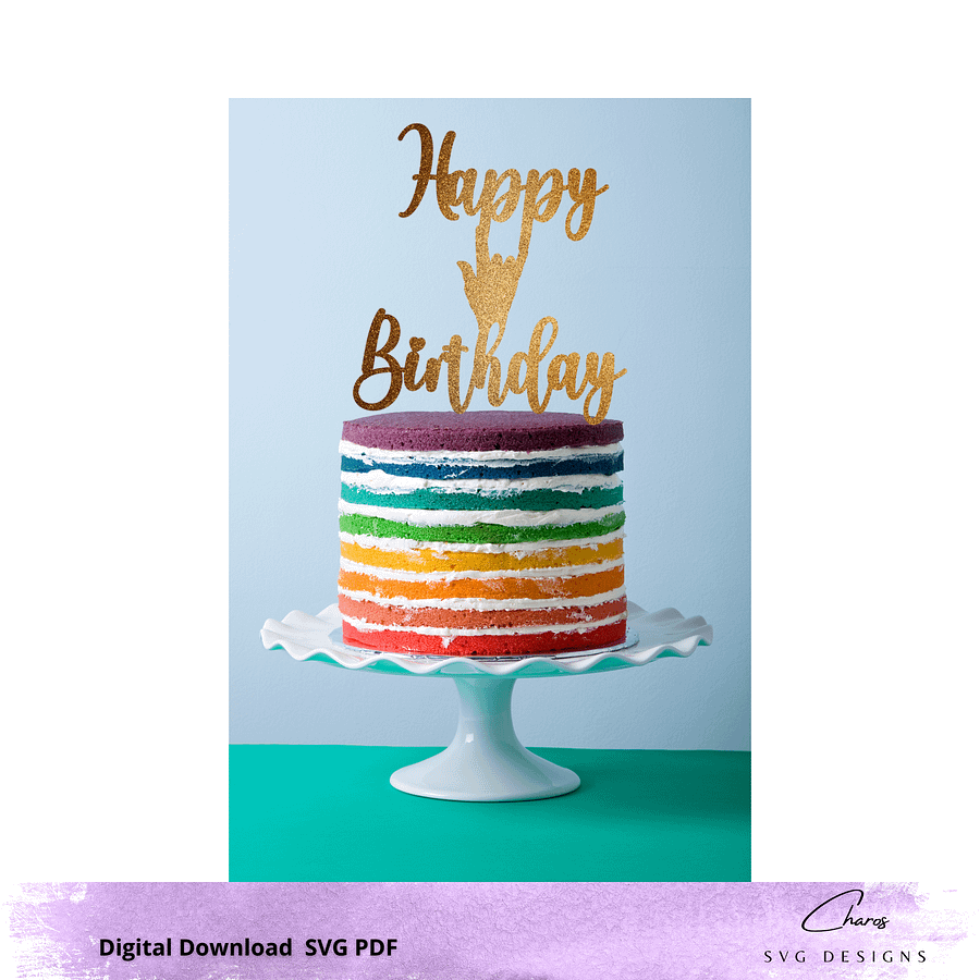 Happy Birthday I Love You in ASL Cake Topper SVG product image (1)