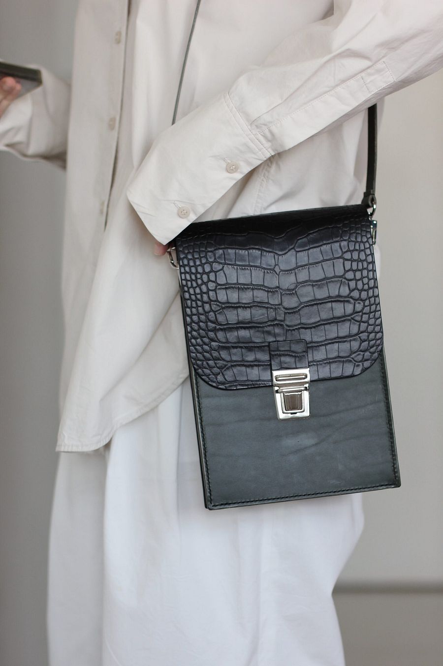 Croc Embossed Vegetable Tanned Leather Satchel product image (1)
