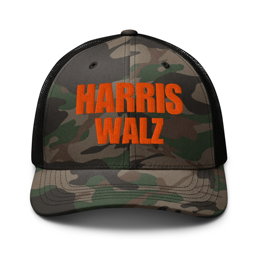 Harris Walz Camouflage Trucker Hat, Embroidered Hat product image (2)