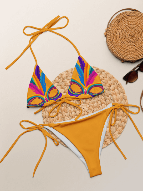 Gold Low Rise Cheeky String Bikini, Mardi Gras Top, Gold Bottoms product image (1)