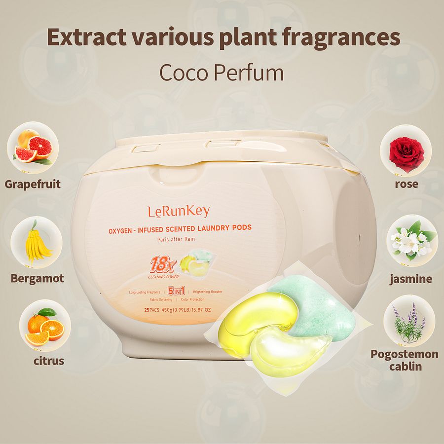 【20 cans,500pods】Lerunkey Oxygen-Infused Scented Laundry Pods 18x Cleaning Power Long-Lasting Fragrance product image (9)