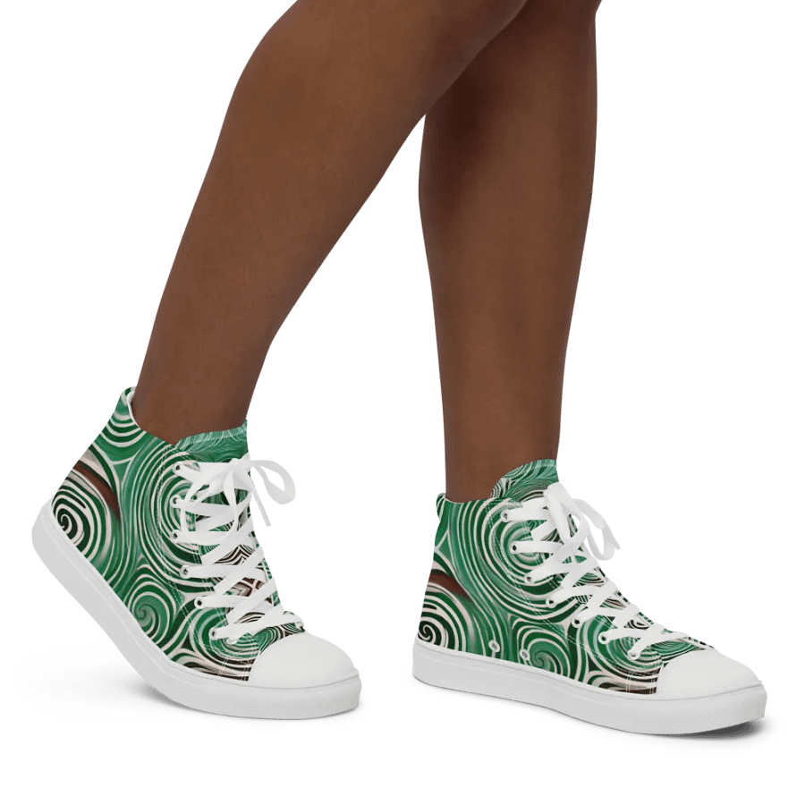 Funky Cool Green Liquid Tie-Dye Women's High-Top Canvas Shoes product image (6)