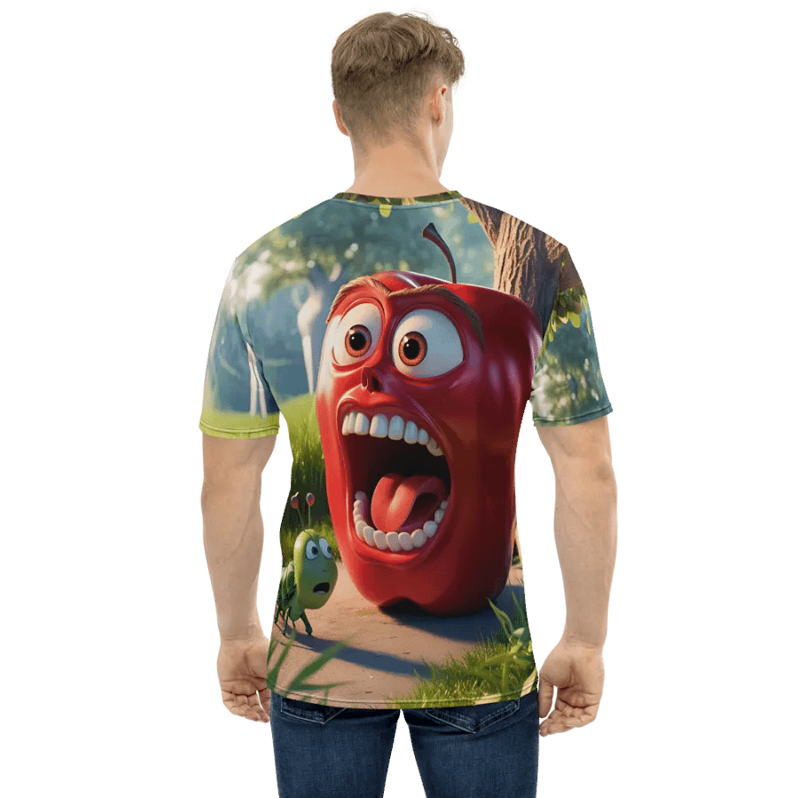 Surprised Apple & Caterpillar Cartoon T-Shirt - Custom Design Tee product image (2)