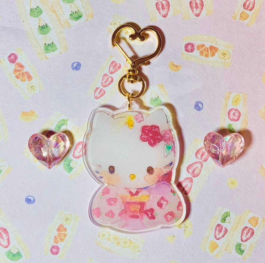 Acrylic Keychain- Hello Kitty Kimono / Sweet Lolita Cake Girl product image (3)