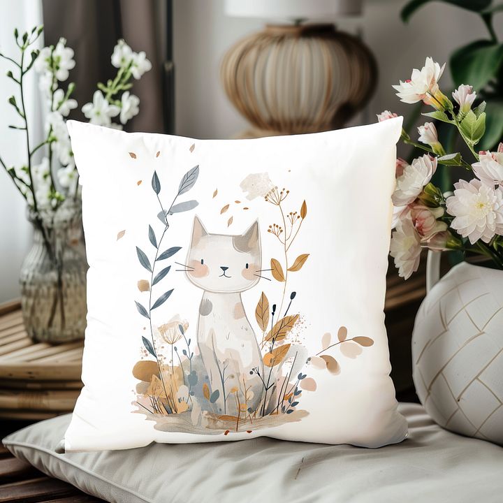 Adorable Cat and Foliage Throw Pillow product image (1)