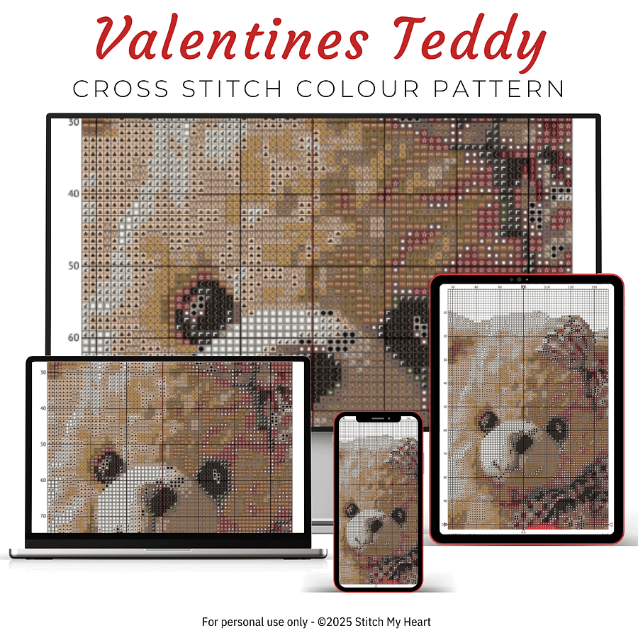 Valentines Teddy Cross Stitch Pattern product image (3)