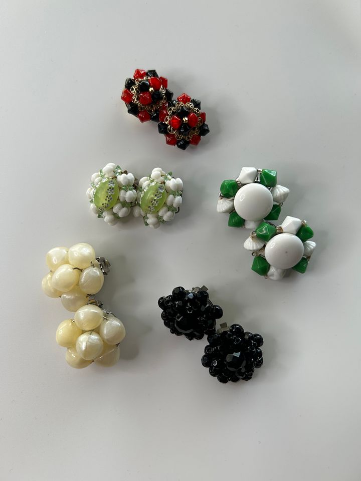 Vintage Beaded Cluster Clip On Earrings Lot of 5 product image (1)