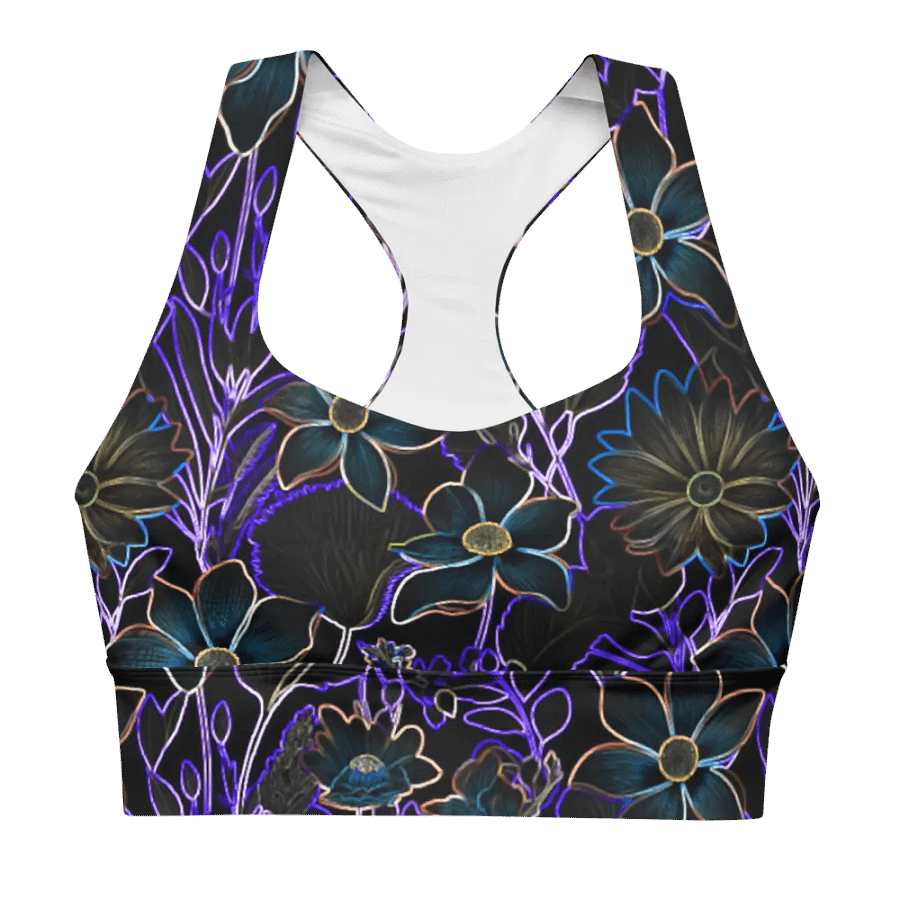 Trippy Floral Purple,Teal/ All-Over Print Longline Sports Bra by Sublicolor product image (1)