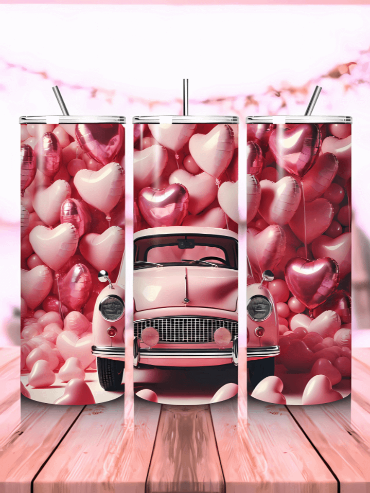20oz Skinny Tumbler Wrap PNG – Valentine’s Day Car Design – Sublimation Wrap for Romantic Tumblers – Instant Digital Download product image (1)
