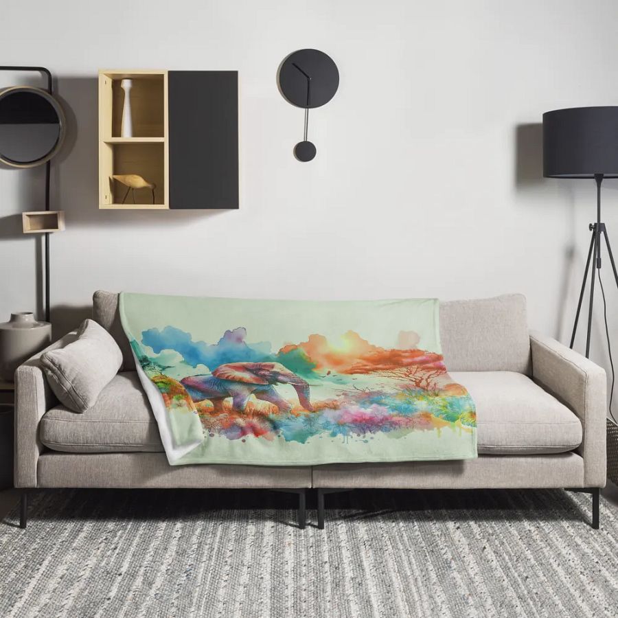 Elephant In The Wild Watercolor Throw Blanket product image (1)