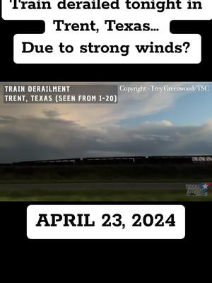 BREAKING: A partial train derailment near Trent, TX and I-20 this evening spotted by Trey Greenwood. This may very well have been a weather related incident. Other video clips include the wind and blowing dust spotted by Adam/Chelsea, and a wild-looking mammatus cloud display at sunset from Trey. #txwx #news #weather #wind #severe #storm   
