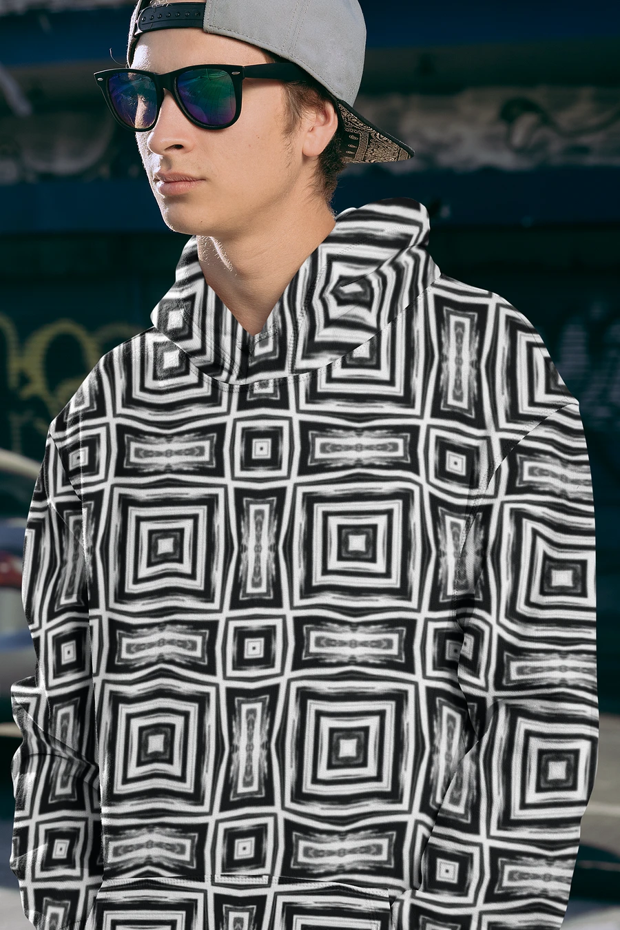 Abstract Monochrome Repeating Pattern Unisex All Over Print Hoodie product image (3)