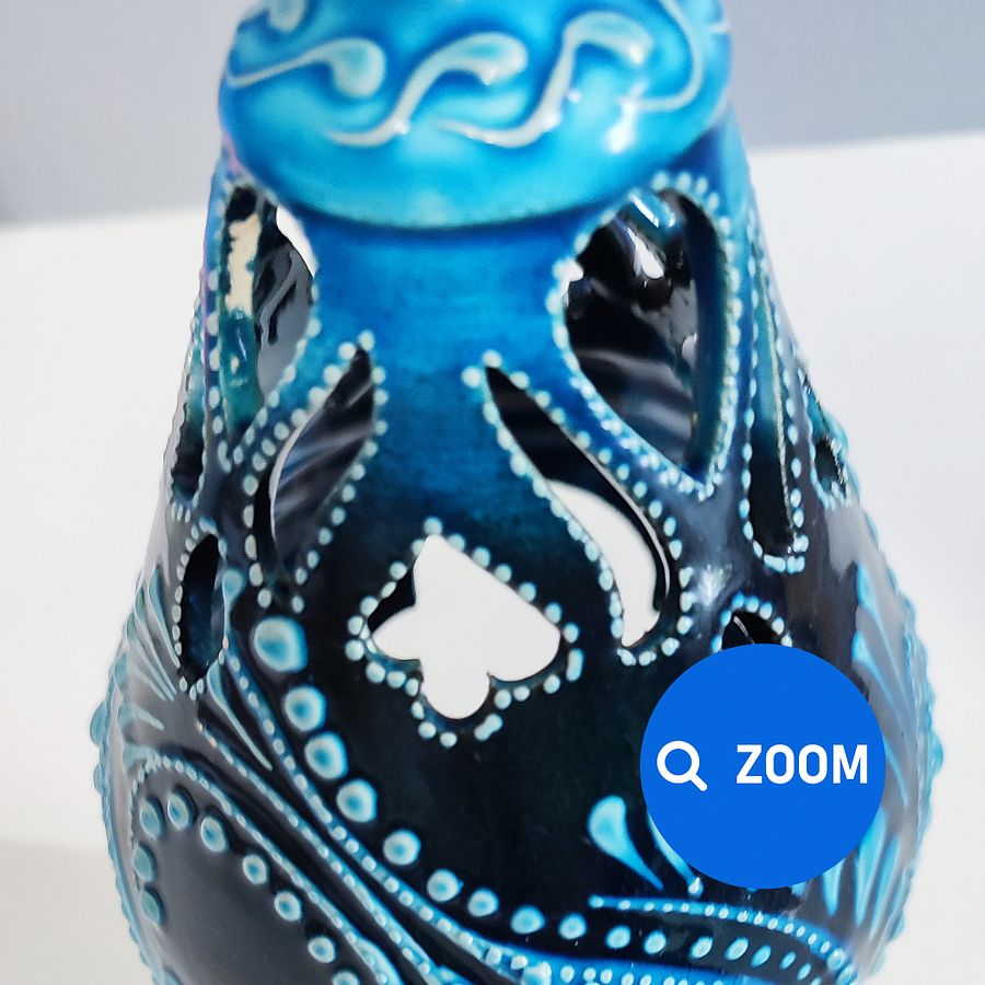 Ceramic candle holder/lighting (turquoise color) — handmade pottery, handmade ceramic, home decor, handmade gift, Turkish ceramic product image (6)