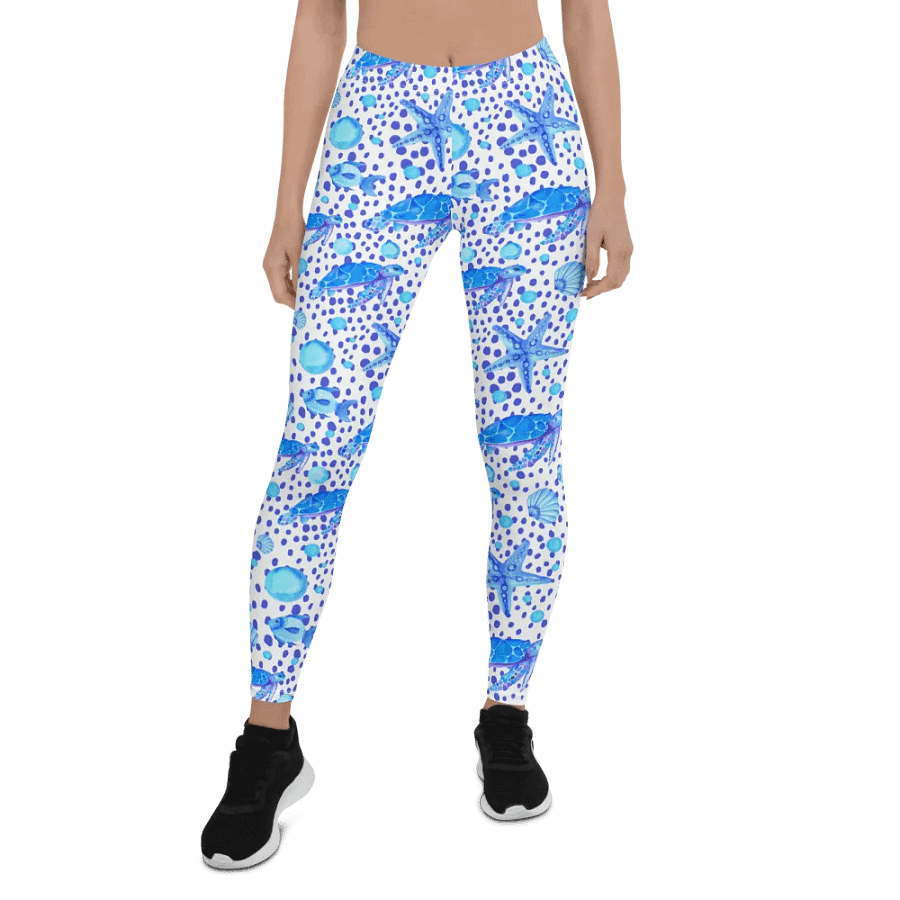 ladies leggings with sea turtle print.  Ideal gift fot the nature andeco lover. product image (1)