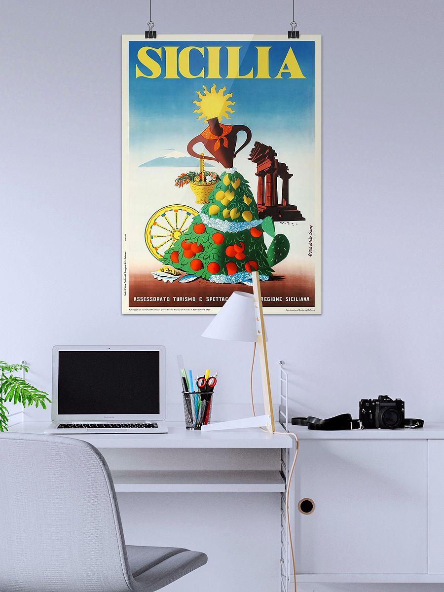 Italy, Sicily (Sicilia), 1950 — retro vintage travel poster product image (2)