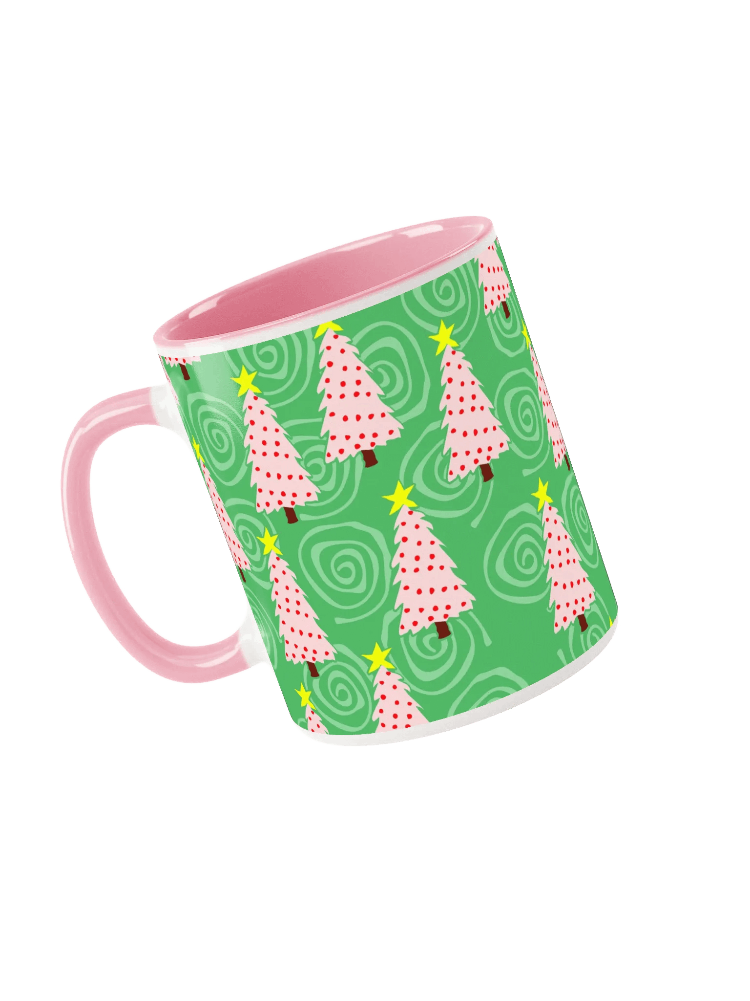 Pink Christmas Trees on Green Spirals Ceramic Mug product image (3)