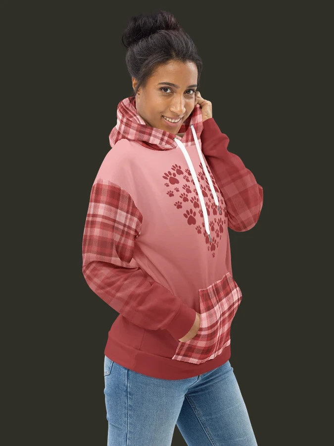 Red Plaid Paw-Heart Hoodie product image (1)