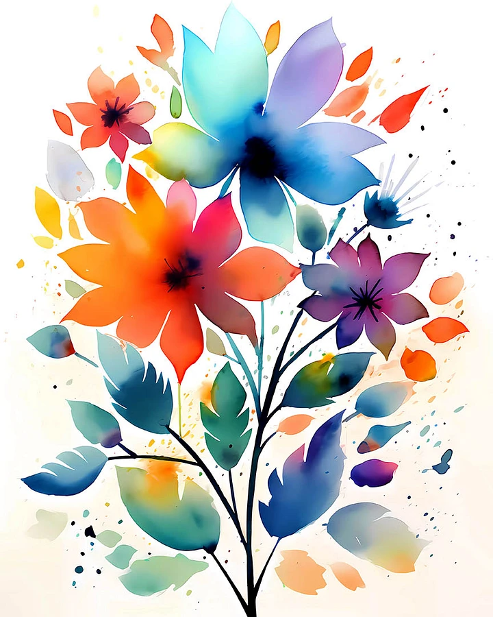 Vibrant Watercolor Blossoms - Cheerful Modern Floral Wall Art Matte Poster product image (1)
