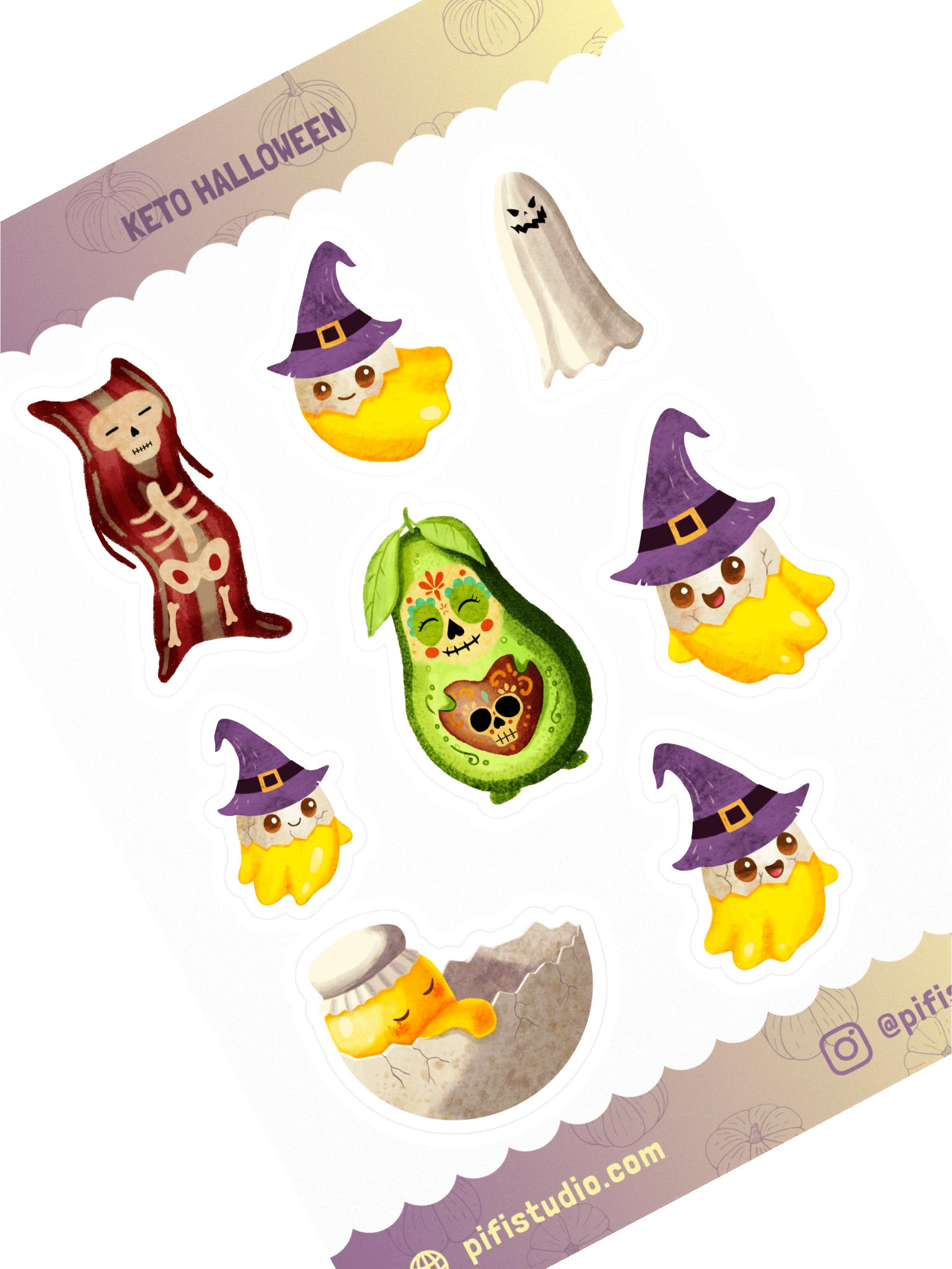 Keto Halloween Sticker Sheet | Cute Spooky Stickers with Mr. Crisp, Keggs & Lovocado product image (1)