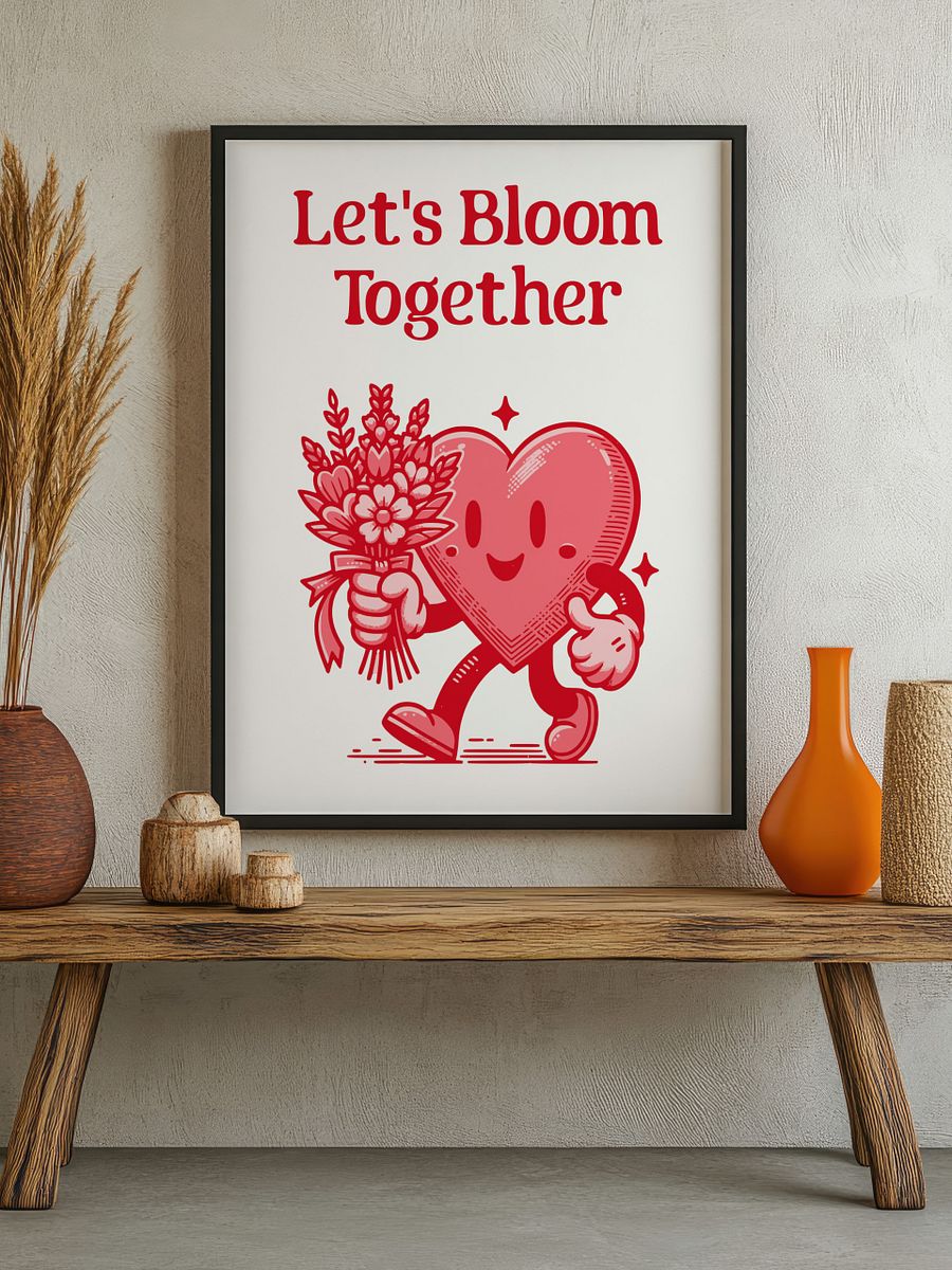 Let's Bloom Together Heart Mascot Retro Art Print product image (5)