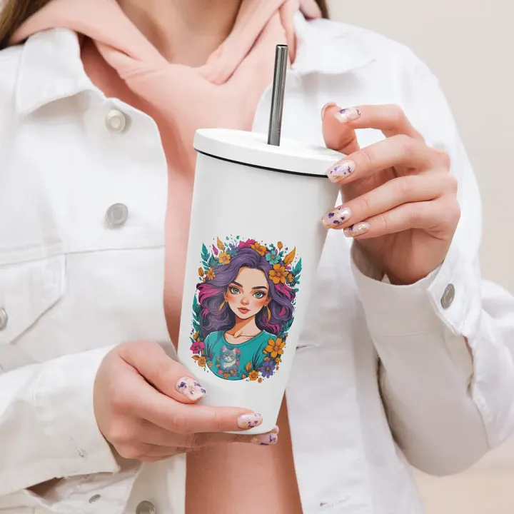 Bloomcore Flower Girl 20 oz Tumbler Cup - White - Insulated Tumbler with a Straw - v2 product image (2)