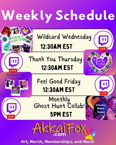 Dropping this week's schedule!