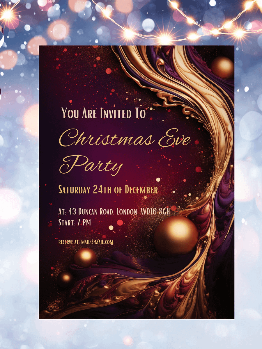 Christmas & New Year Purple and Gold Party Invitation | Editable in Canva | Christmas Party Printable Template | Holiday Invitation | Canva product image (3)