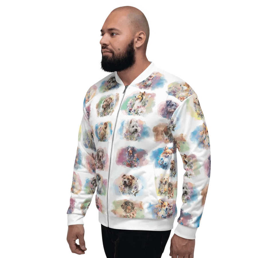 Watercolor Dogs Bomber Style Zip Up Sweatshirt Jacket, Unisex product image (6)
