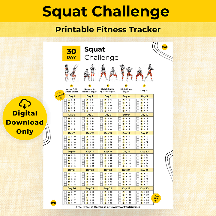 30 Day Squat Challenge - Printable Workout Tracker product image (1)